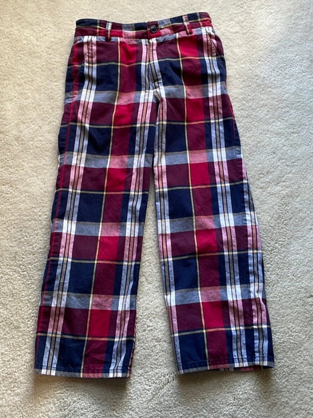 Janie and Jack Football Classic Plaid Pants Red Navy Blue White Boys Size 6